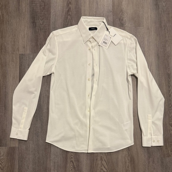 NWT Theory Men's Irving Optic White Structure Knit Button Down Dress Shirt - Picture 2 of 8